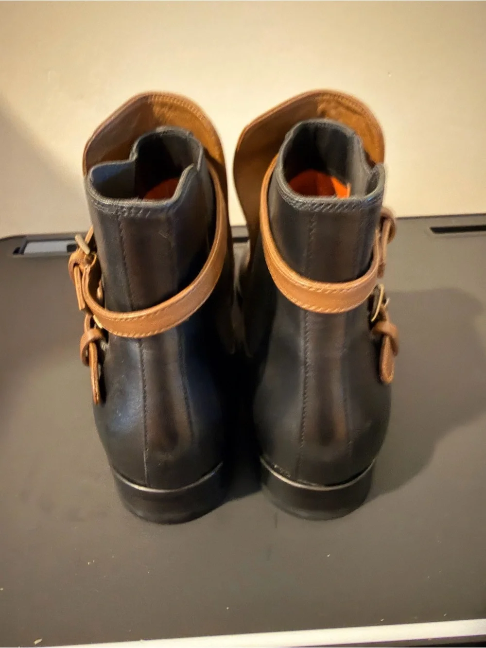 Santoni Two-Tone Leather Ankle Boots in Black & Brown Authentic